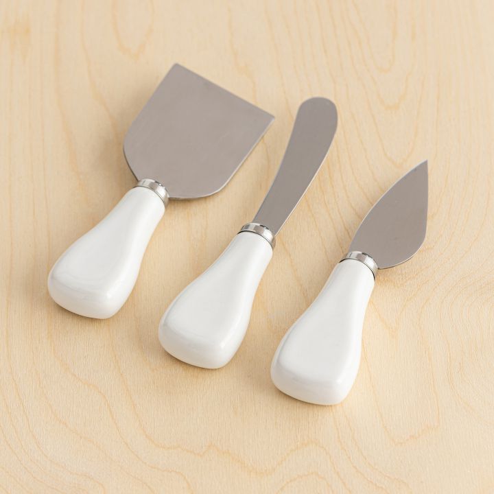 סט 3 סכיני גבינה ידיות חרסינה