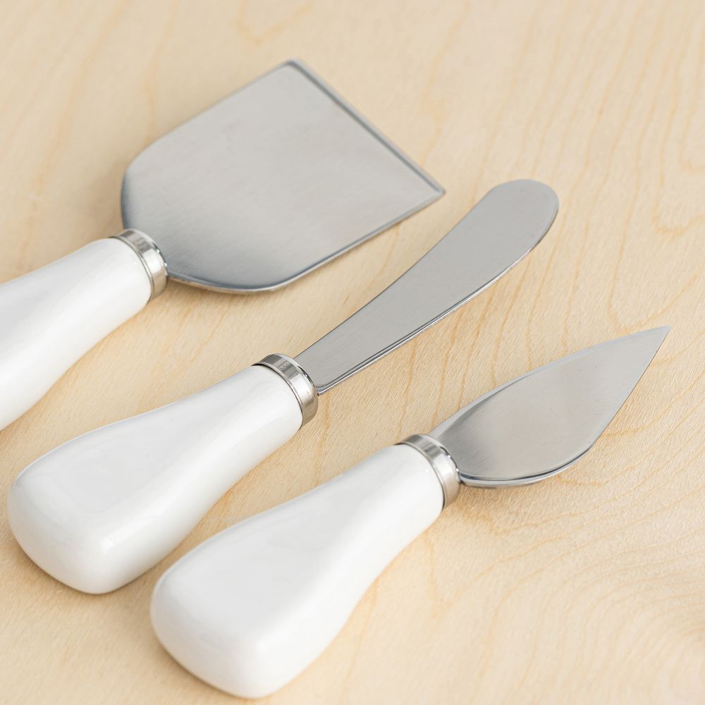 סט 3 סכיני גבינה ידיות חרסינה