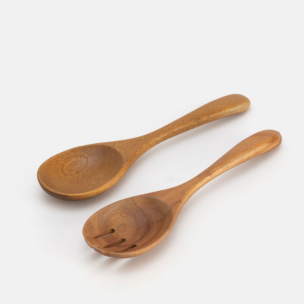 סט קערה + כפות הגשה מעץ בינה